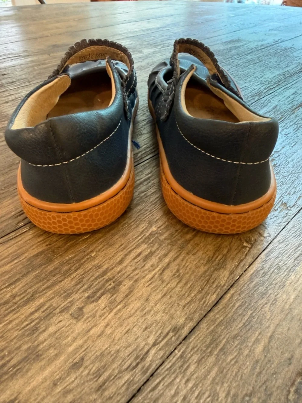 Livie & Luca Kids Size 1 Navy Leather Ruffle Mary Jane Shoes Comfort Flats